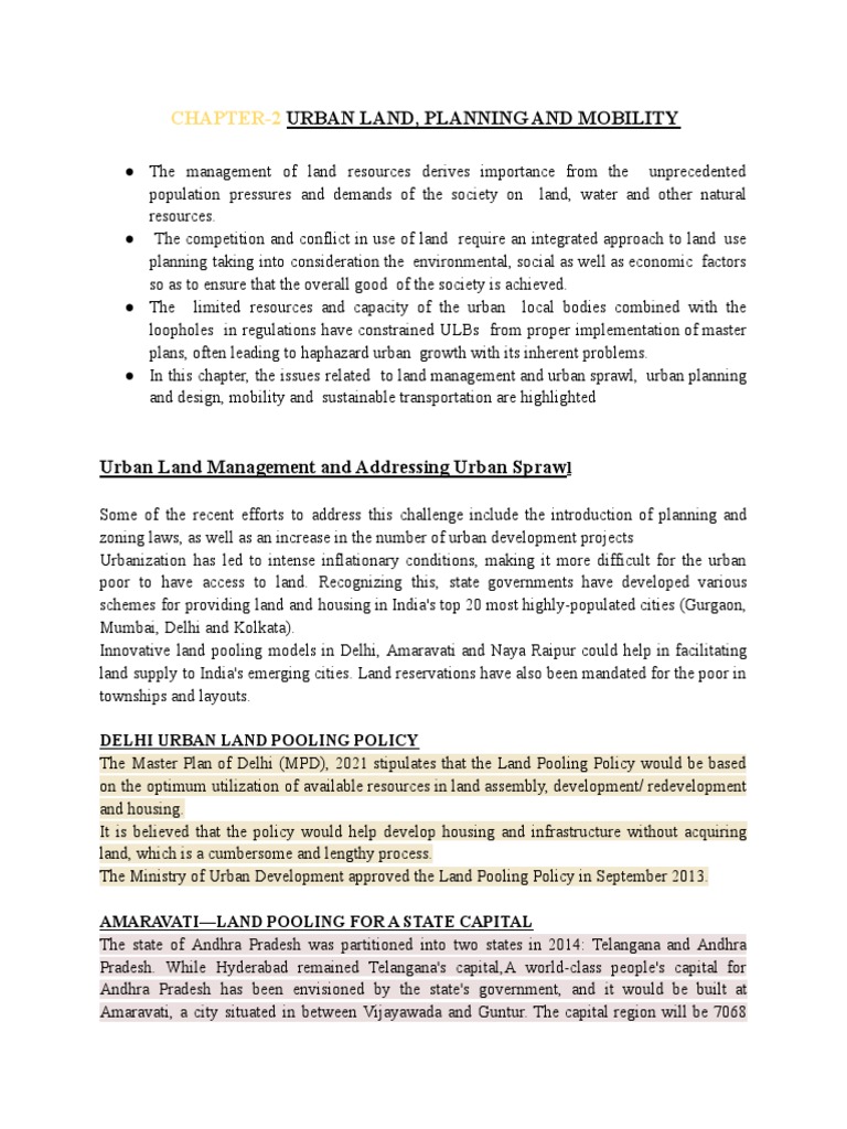 Chapter2 Urban Land, Planning and Mobility PDF Transport City