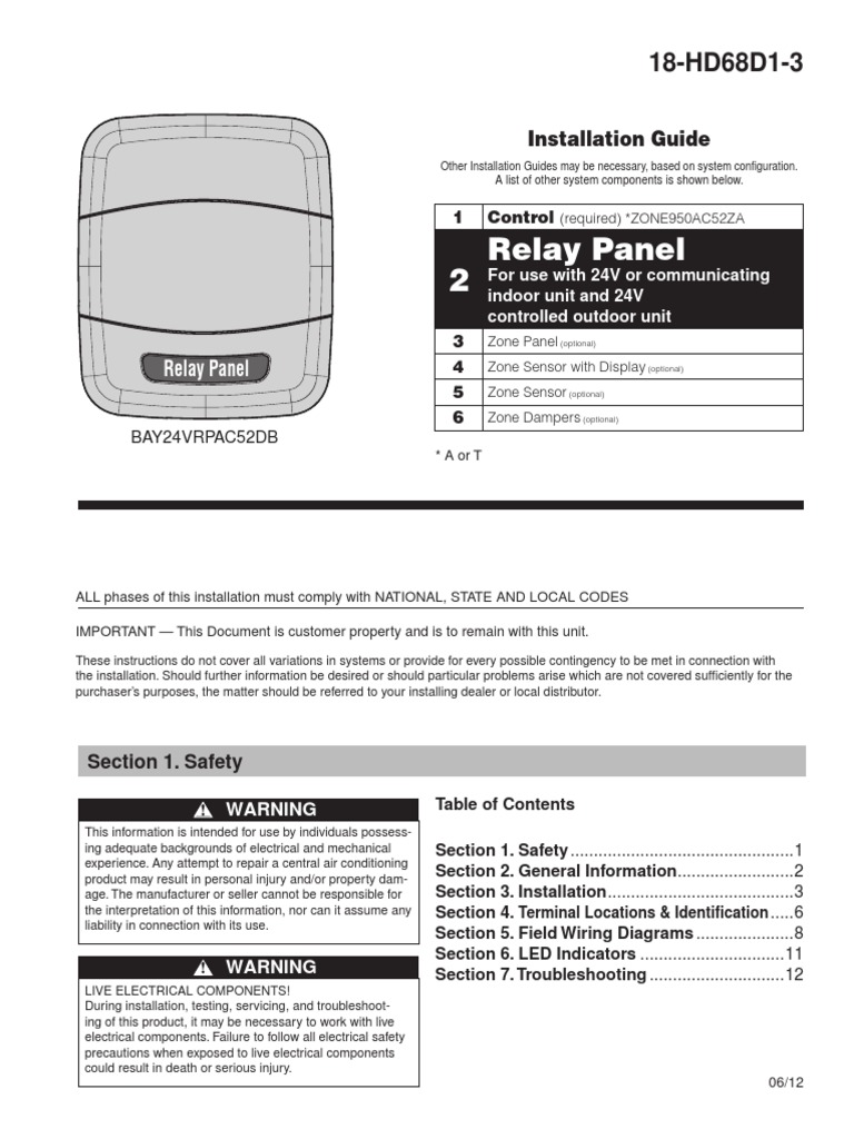 Trane HVAC BAY24VRPAC52DB 24v Relay Panel Install Guide PDF Heat