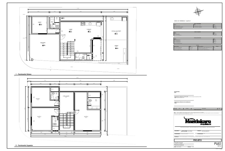 Planta baixa e distribuição de áreas de uma casa de dois pavimentos | PDF