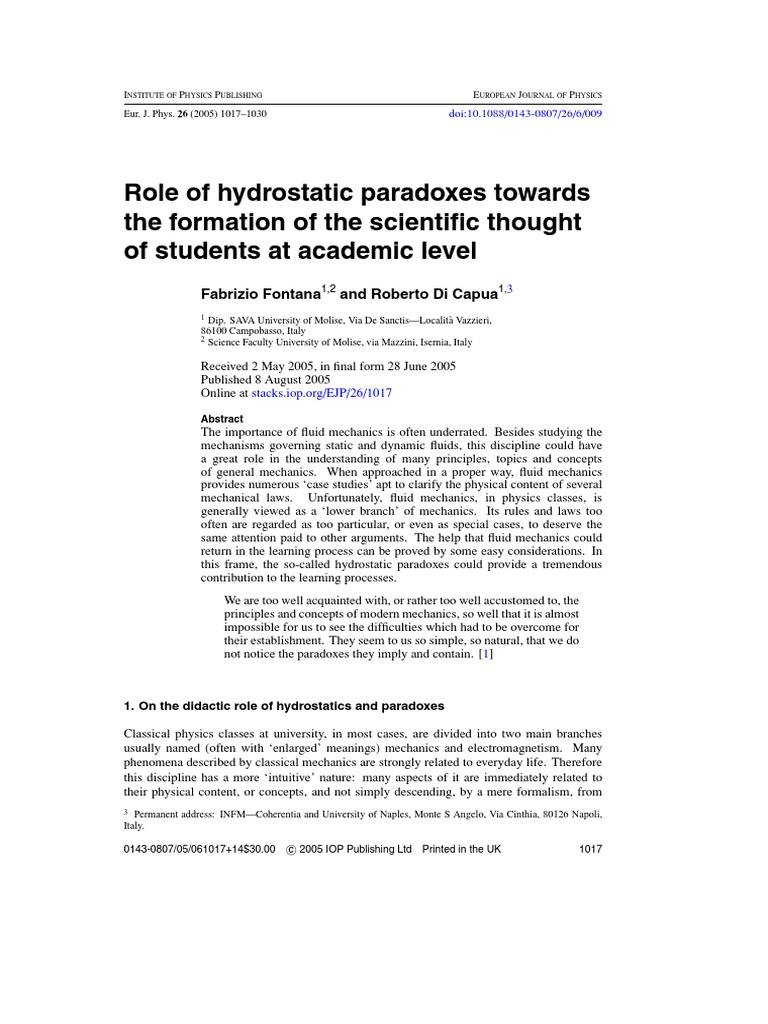 Hydrostatic Paradoxes Download Free Pdf Buoyancy Force