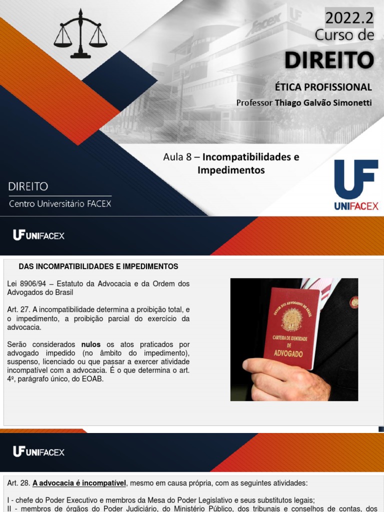 Incompatibilidades na Advocacia | PDF | Advogado | Administração pública