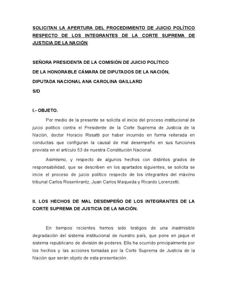 Juicio Político a Horacio Rosatti y la Corte | PDF | Separación de ...