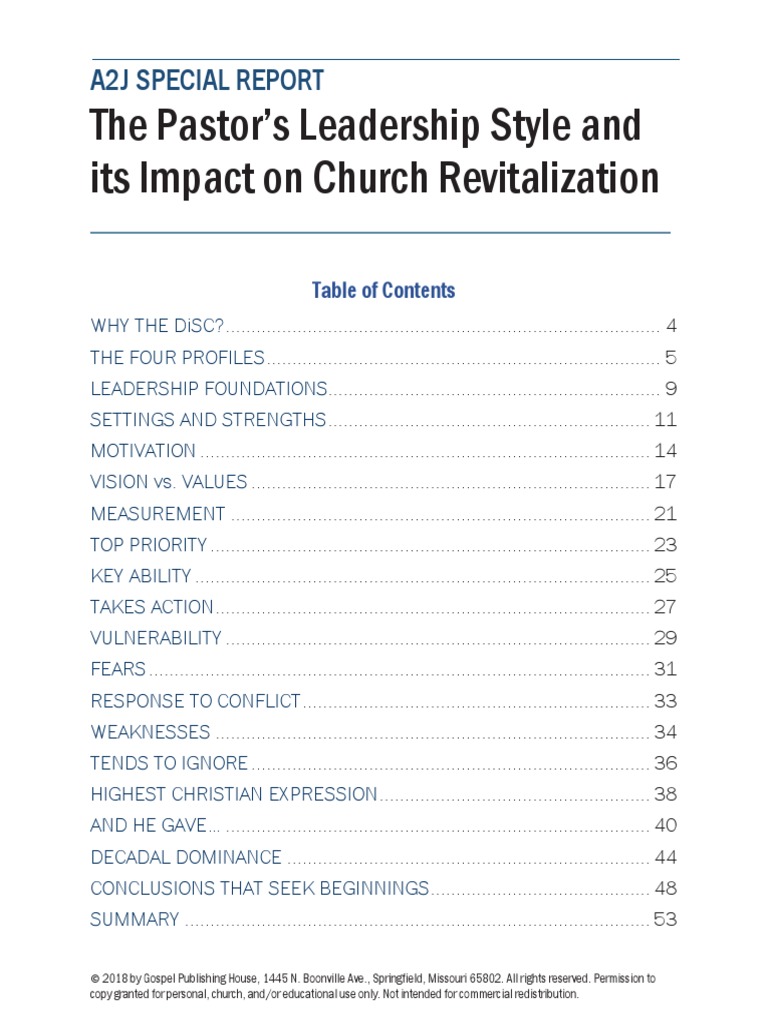 A2J Special Report The Pastors Leadership Style and Its Impact On