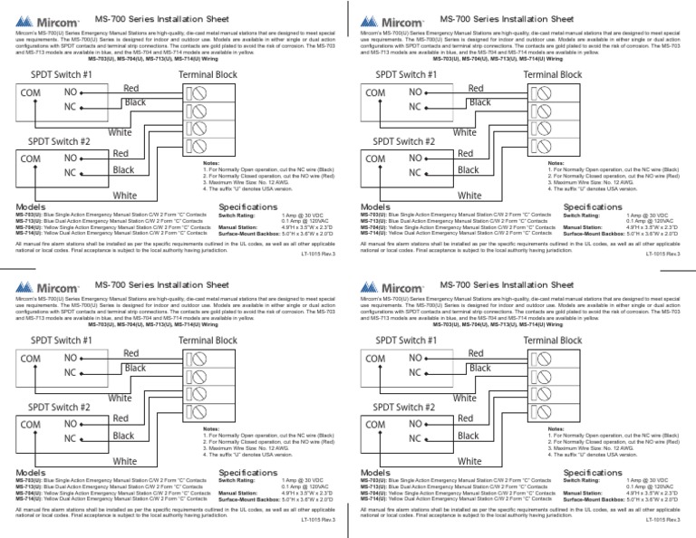 MS-700 Series Wiring Instructions | PDF | Switch | Electrical Wiring