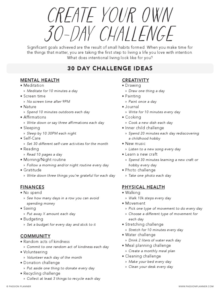 Create Your Own 30 Day Challenge | PDF | Cognitive Science | Psychology