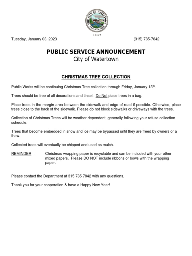 City of Watertown 2023 Christmas Tree Collection PDF