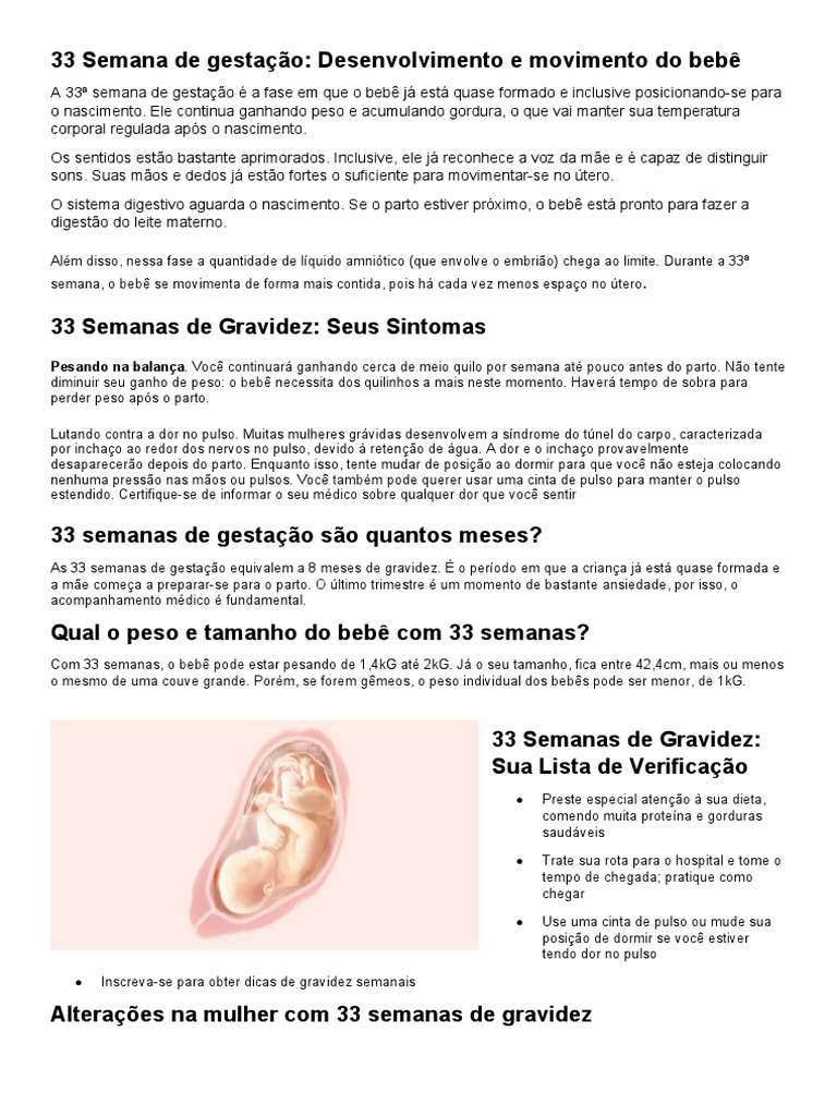 33 Semana de Gestação | PDF | Gravidez | Parto