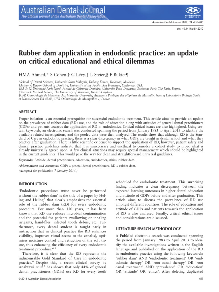 Australian Dental Journal 2014 Ahmed Rubber Dam Application in