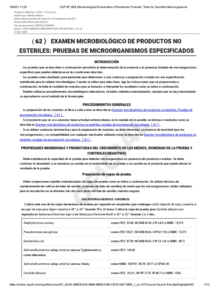 USPNF 62 Microbiological Examination of Nonsterile Products Tests