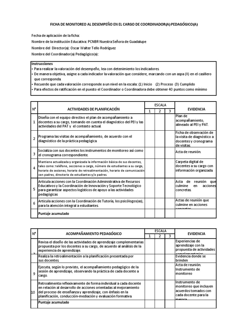 Ficha de Monitoreo Docente 2024 | PDF | Método de enseñanza | Aprendizaje