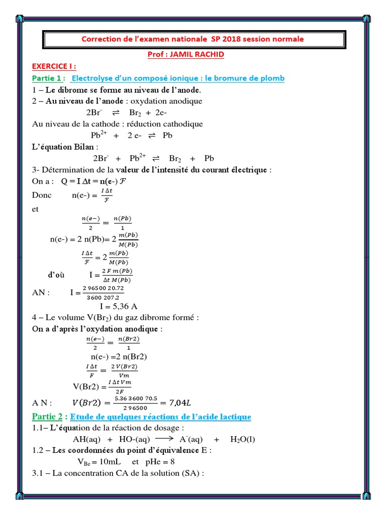 Correction Bac 2018 Physique SP | PDF | Chimie | Sciences physiques