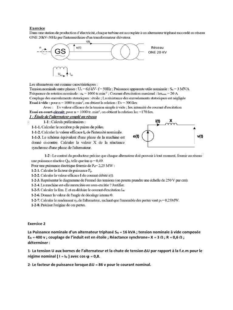 Calcul Ampérage Alternateur Triphasé PDF — free download