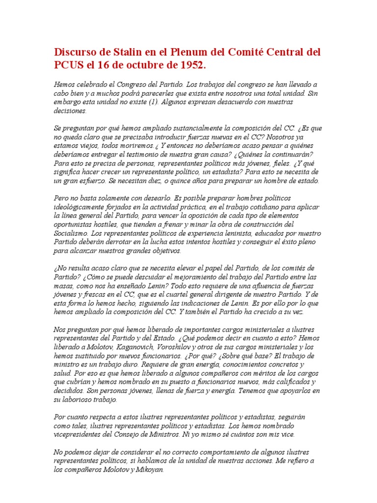 Relatório do Comité Central do PCUS e as Tarefas do Partido Arroios