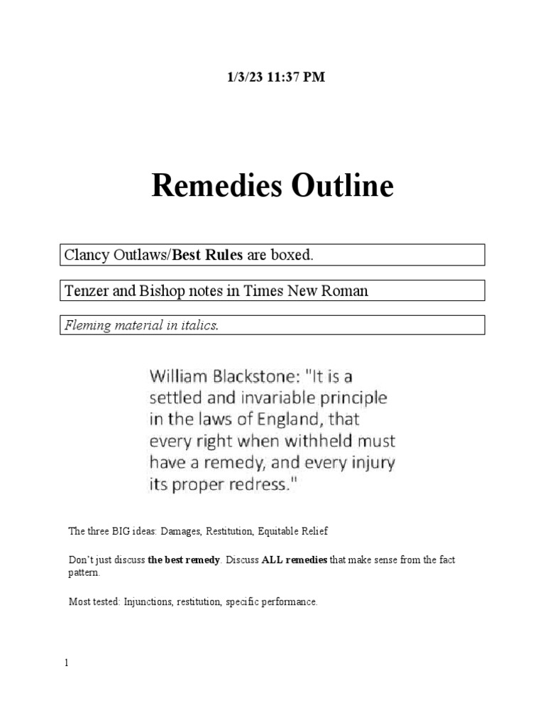 Restitution and Equitable Remedies Overview | PDF | Damages | Legal Remedy