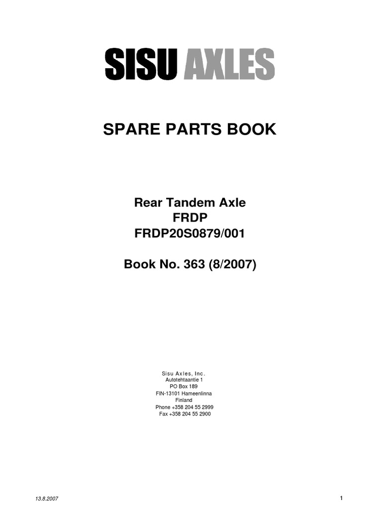 Spare Parts Catalog for Sisu Axles Rear Tandem Axle FRDP20S0879/001 ...