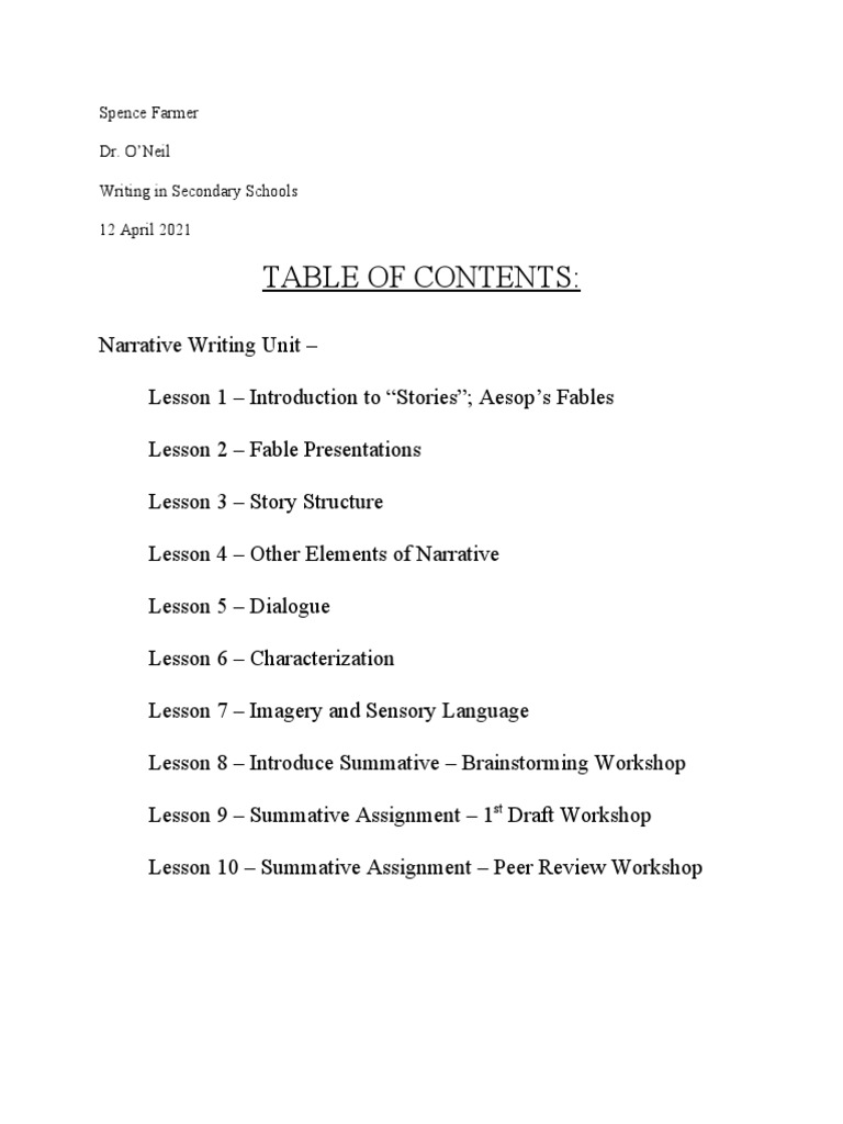 Narrative writing 10 lesson portfolio pdf narrative lesson plan