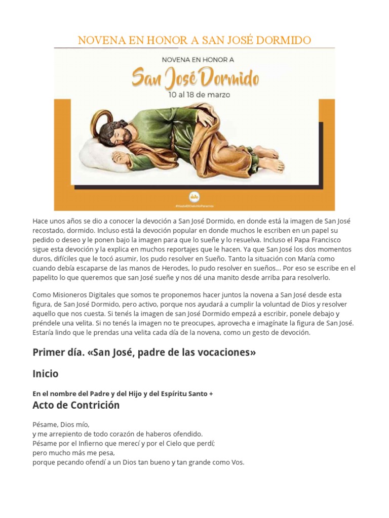 Novena a San José Dormido Completa | PDF | María, madre de Jesús | Oración