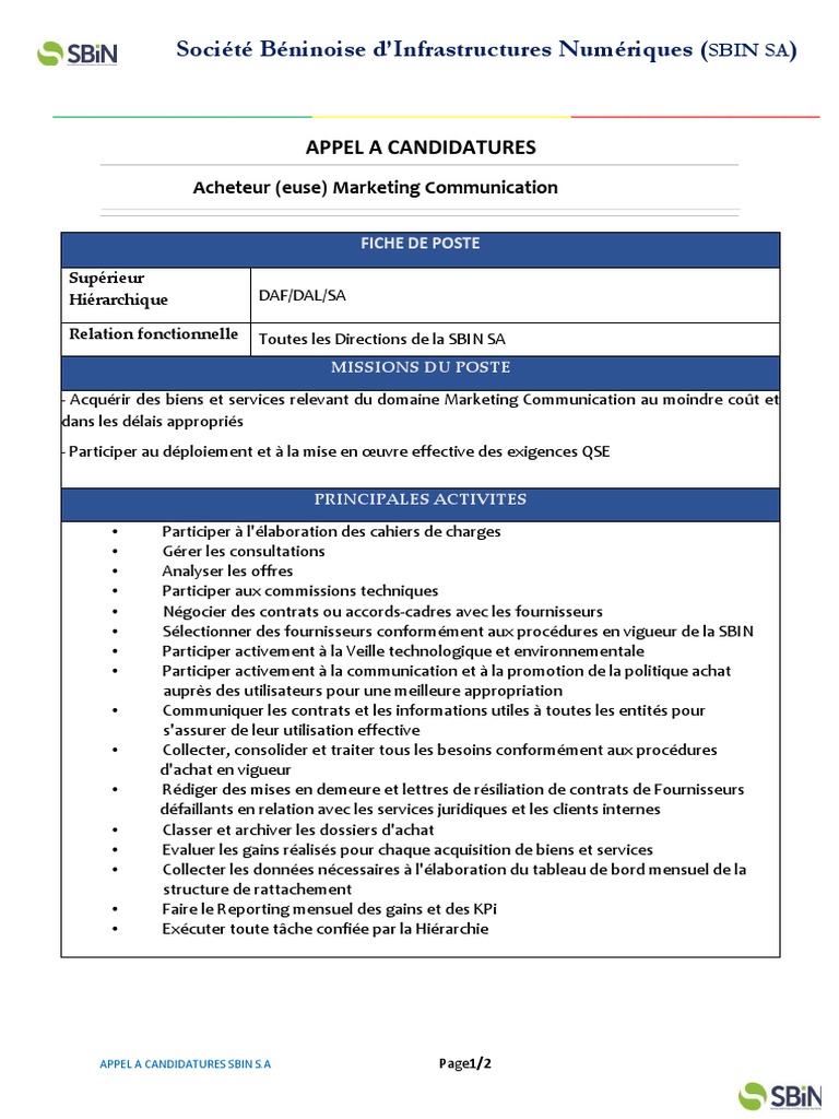 Fiche Poste Acheteur Marketing Et Communication | PDF ...