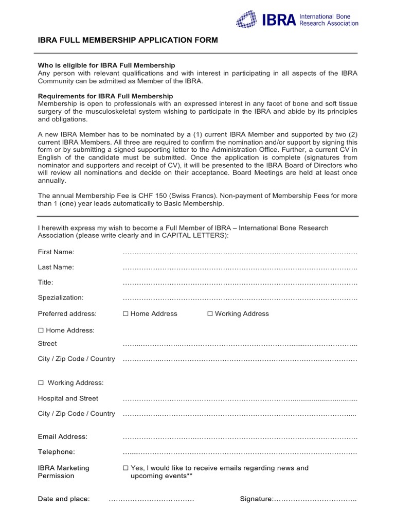 IBRA Full Membership Form Inscribable - 01-2020 | PDF