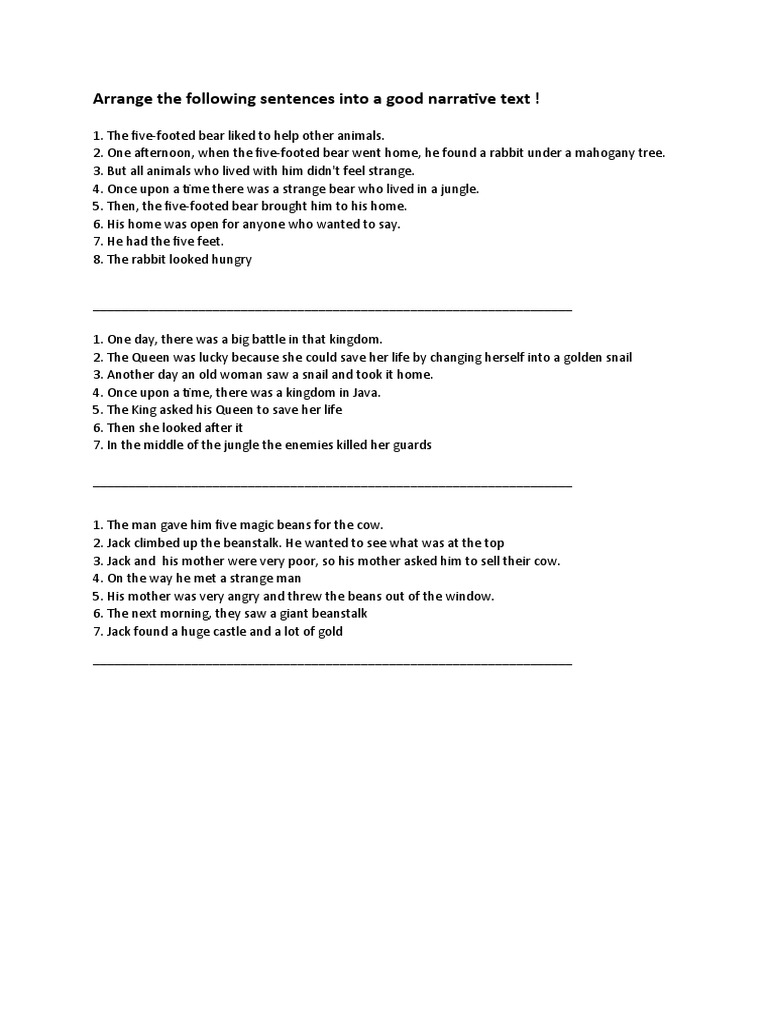 Jumbled Sentences for Narrative Texts | PDF | General Fiction