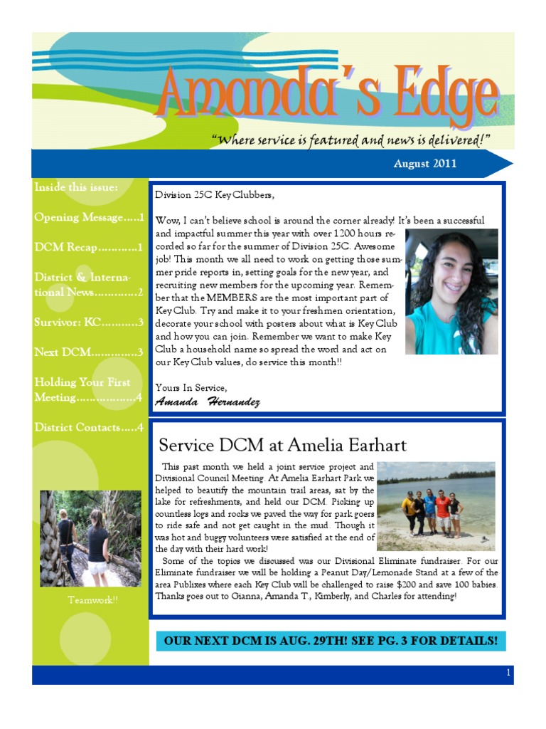 Key Club Division 25C Newsletter August | PDF | Non Profit ...
