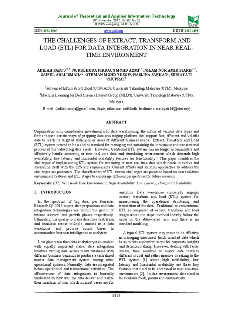 The Challenges of Extract, Transform and Load (Etl) For Data ...