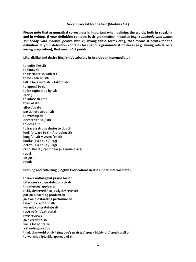 Vocab list modules 1 2 test ocss group 4 pdf linguistics grammar