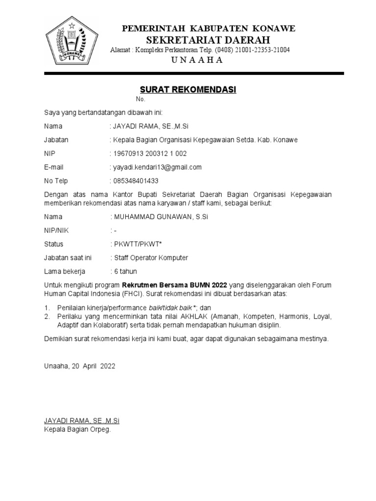 Bumn surat rekomendasi pdf