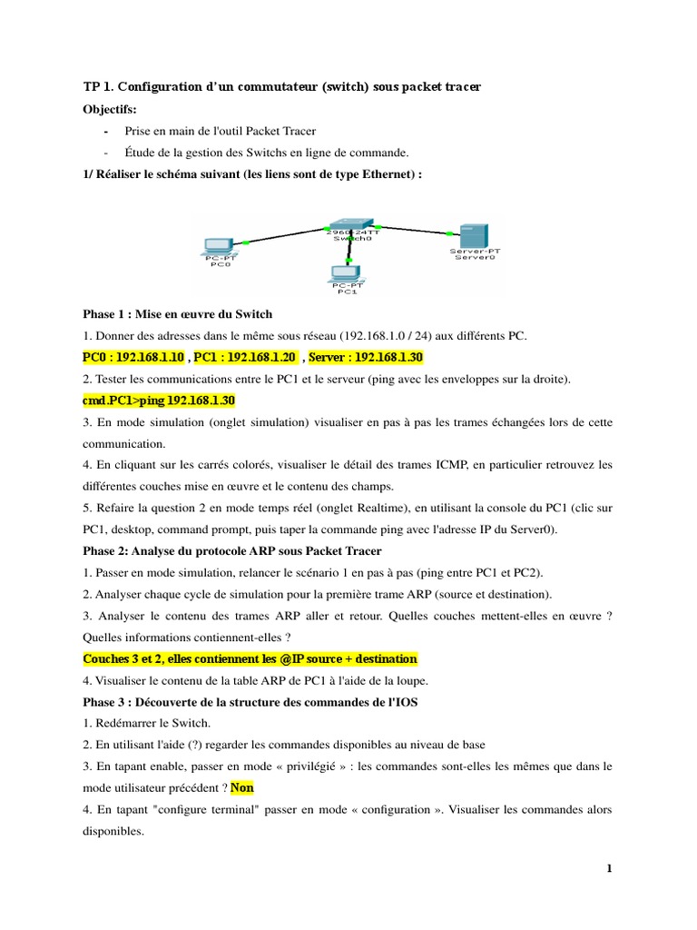 Configuration d'un commutateur sous Packet Tracer | PDF | Routage | Routeur