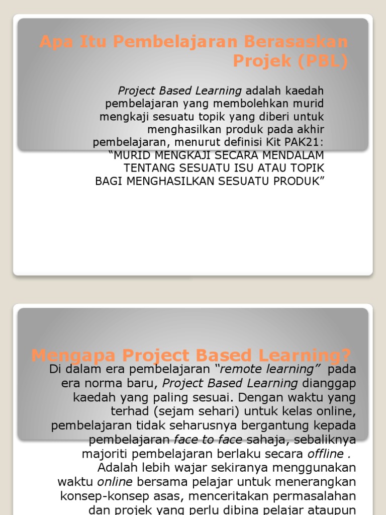 Apa Itu Pembelajaran Berasaskan Projek Pbl Pdf