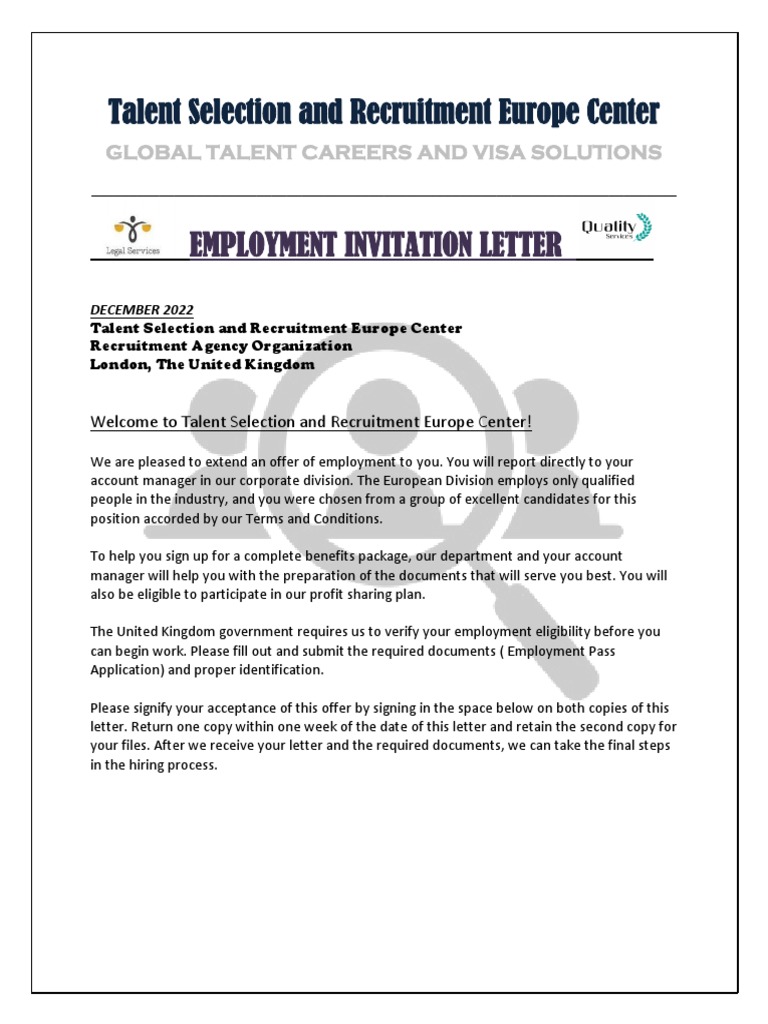 Employment Invitation Letter 12 | PDF