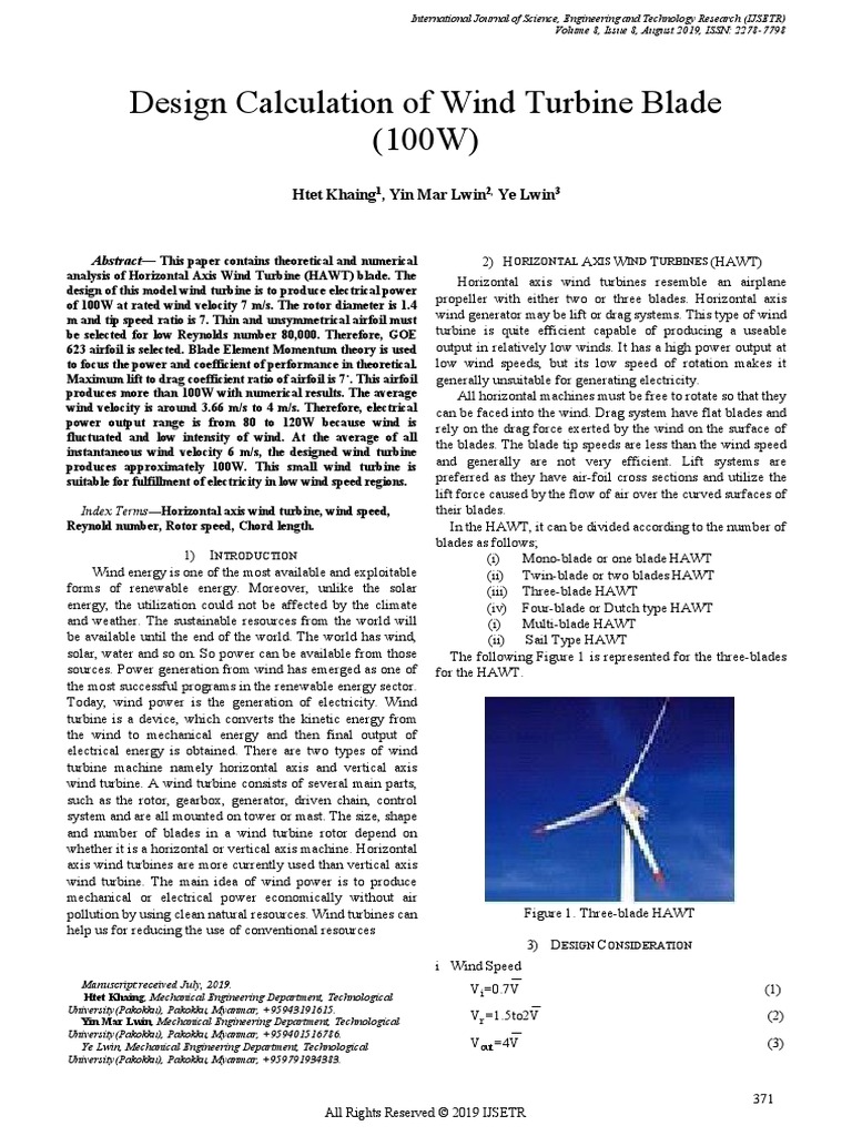 Design Calculation of Wind Turbine Blade | PDF | Wind Turbine | Airfoil