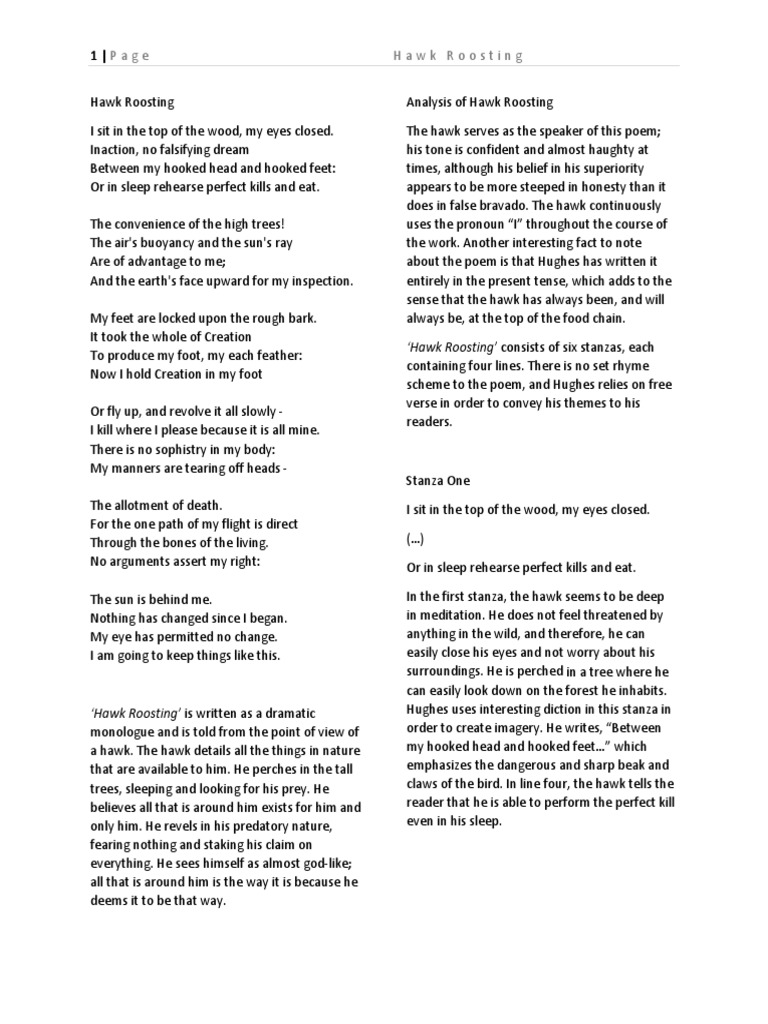 Hawk Roosting | PDF | Poetry