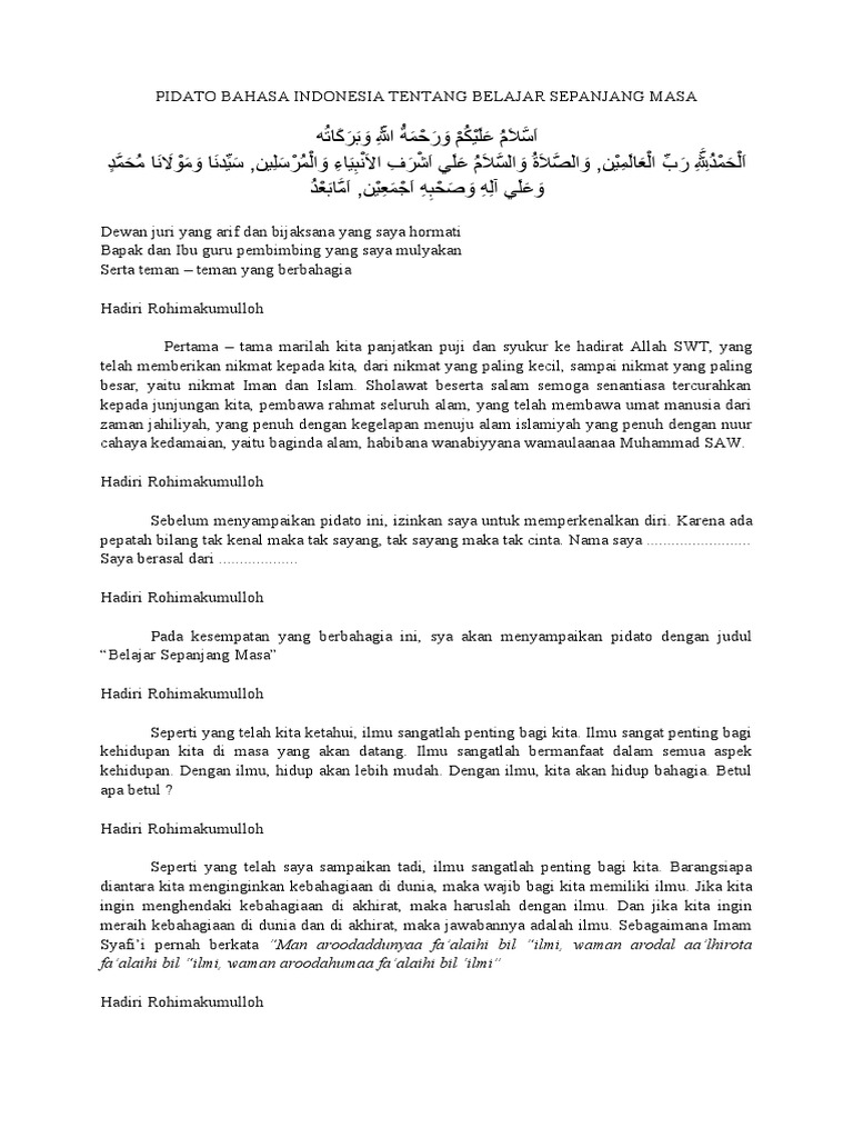 Pidato Bahasa Indonesia Tentang Belajar Sepanjang Masa PDF