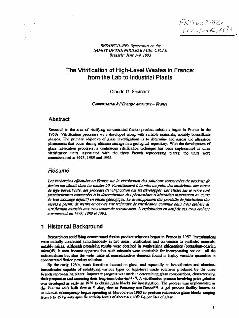 The Vitrification of HighLevel Wastes in France PDF Radioactive