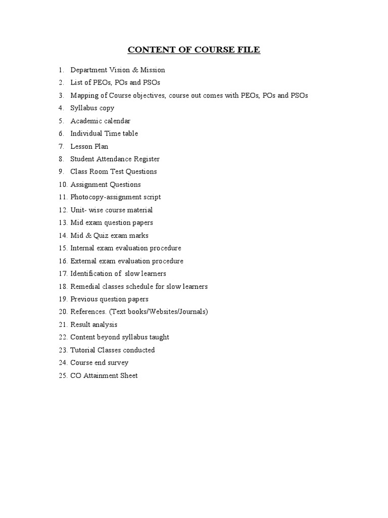 Course file contents pdf