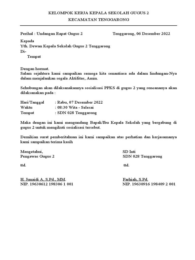 Undangan Rapat Gugus 2 | PDF