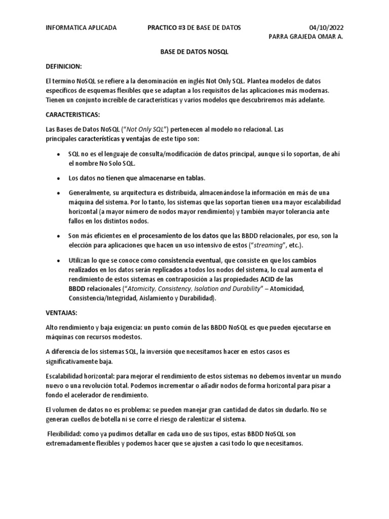 Arquitectura de Bases de Datos NoSQL | PDF | No Sql | Bases de datos