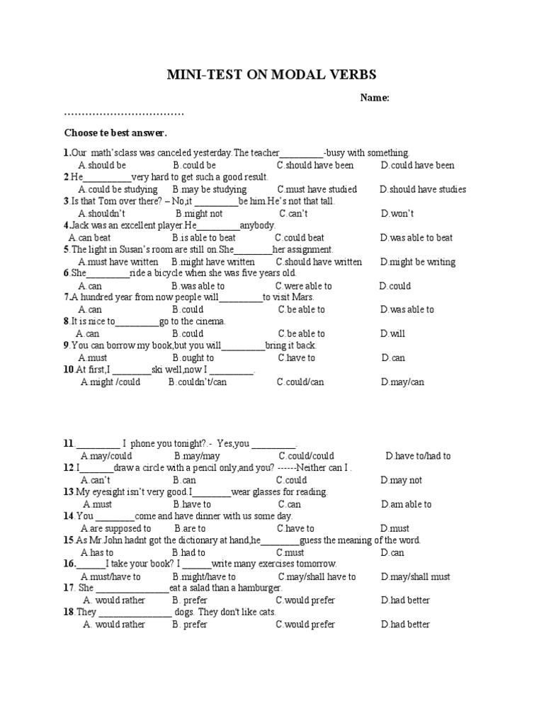 Modals (TEST 1-C3) | PDF | Linguistics | Linguistic Morphology