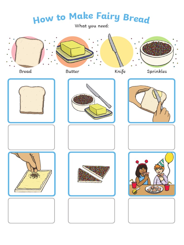 T l 9991 how to make a fairy bread procedure word and picture matching