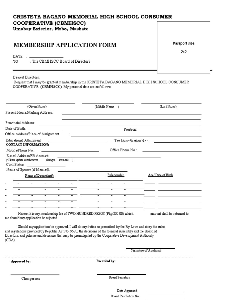 Coop Membership Form PDF