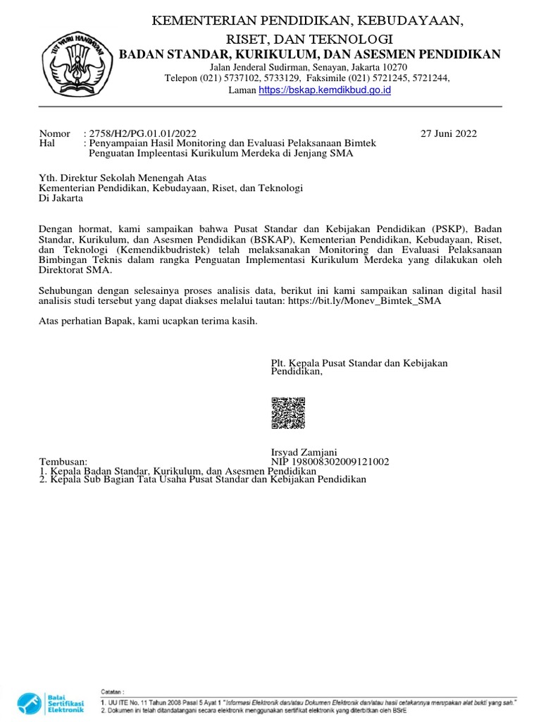Surat Pengantar Monev Bimtek Sma Pdf