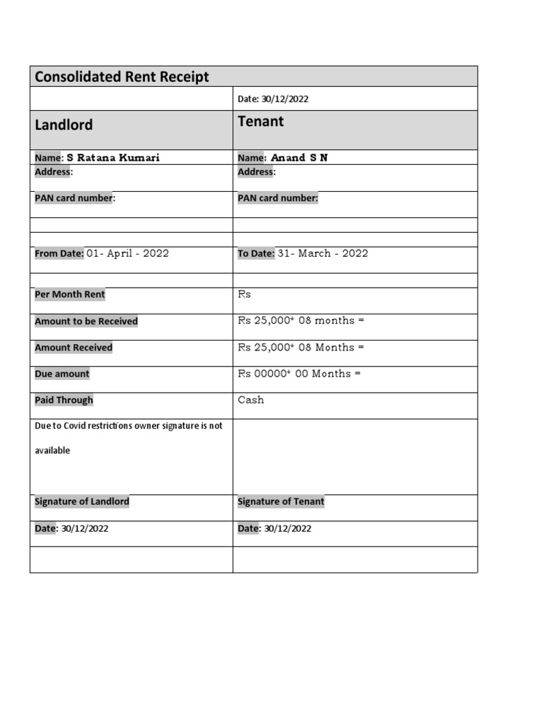 Consolidated Rent Receipt Format | PDF