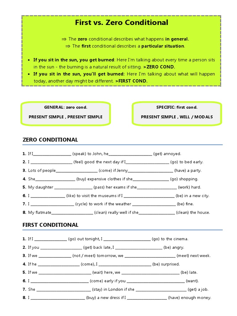 Zero and First Conditional Exercises | PDF