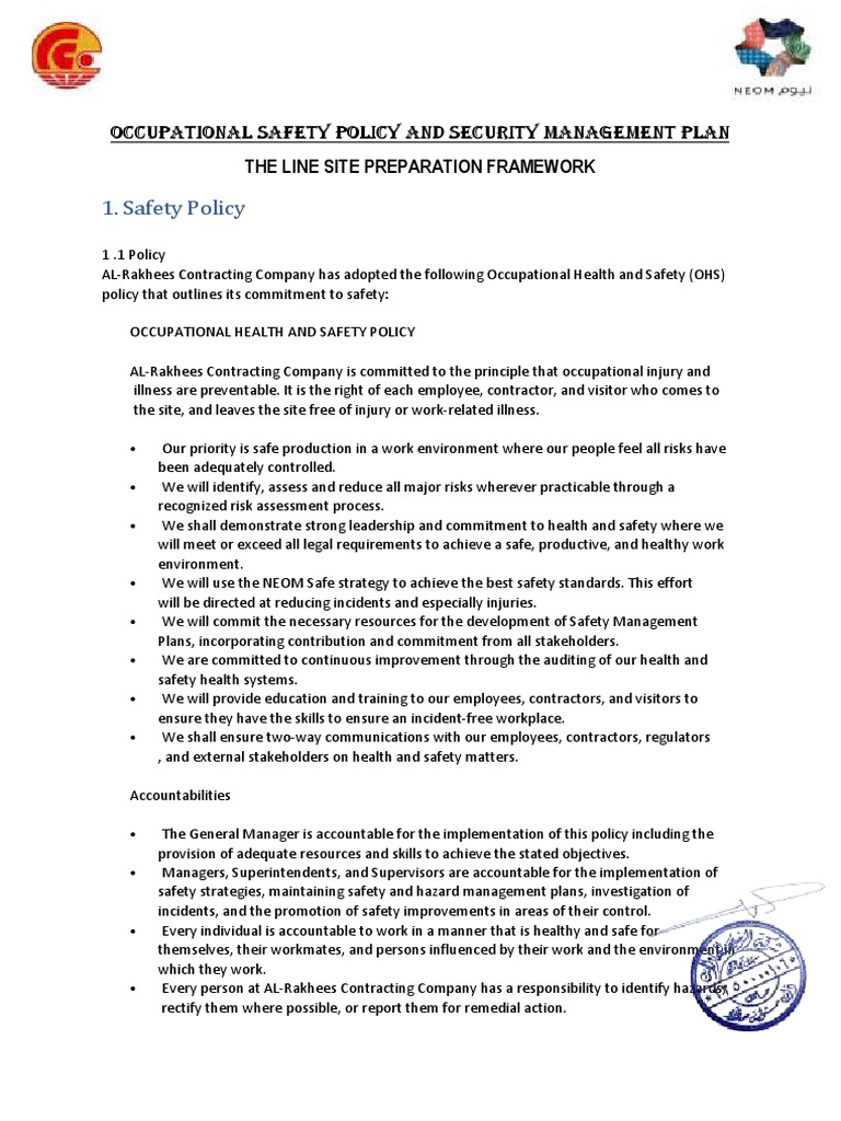 OHS and Security Management Plan | PDF | Occupational Safety And Health ...