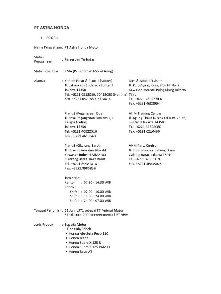 Alamat Lengkap Pt Astra Honda Motor Cikarang