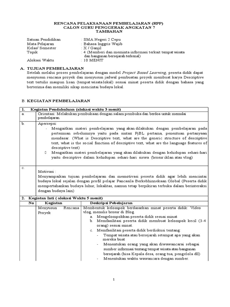 RPP Program Panduan Lokal untuk Siswa | PDF