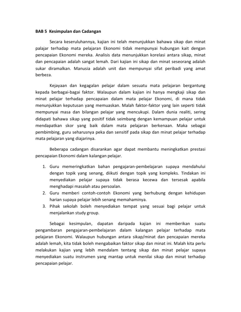 Bab 5 Kesimpulan Dan Cadangan Pdf