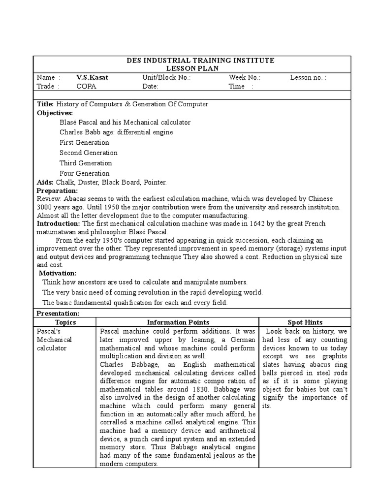 Lesson Plan Copa NW | PDF | Computer Data Storage | Random Access Memory