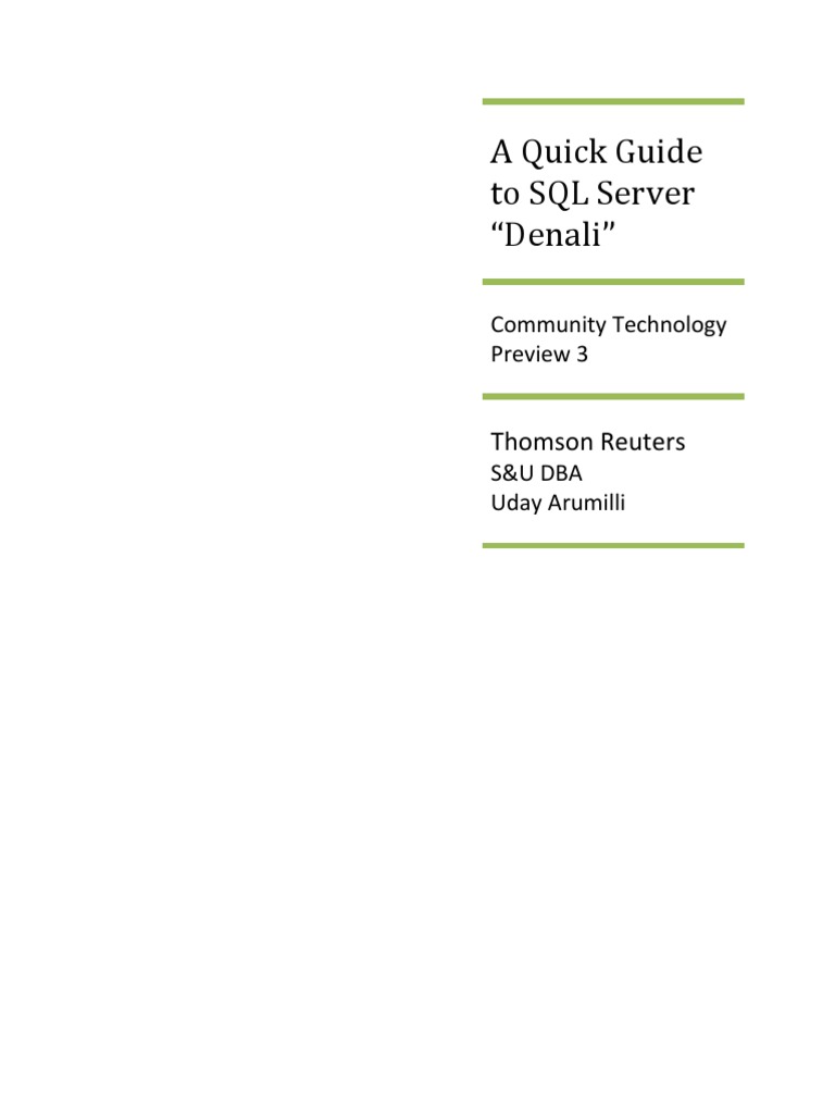 A Quick Guide To SQL Server "Denali": Thomson Reuters | PDF | Microsoft ...